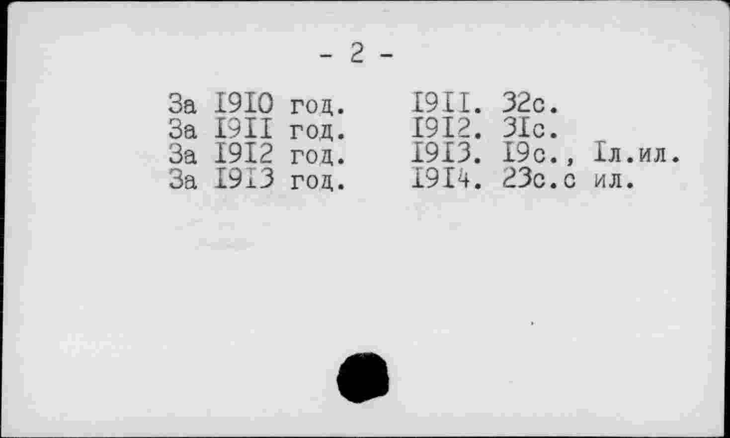 ﻿За За За За
1910
I9II
1912
1913
год. год. год. год.
1911.	32с.
1912.	31с.
1913.	19с., 1л.ил.
1914.	23с.с ил.